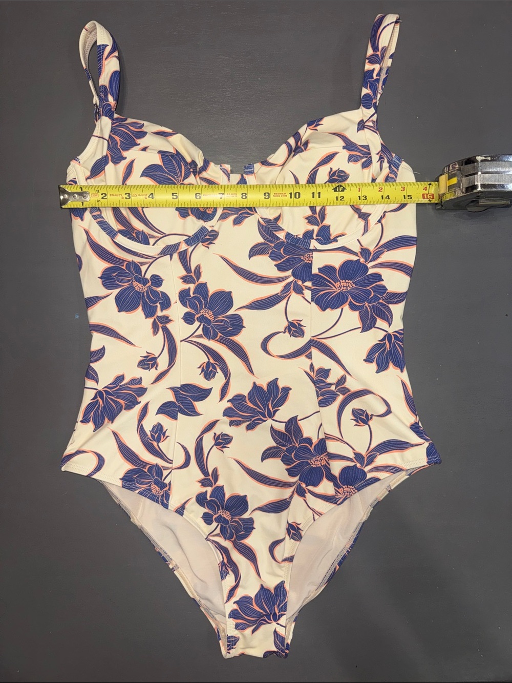 Cupshe Cream With Blue And Pink Floral Force Of Nature Slim And Sculpt One-Piece View 3